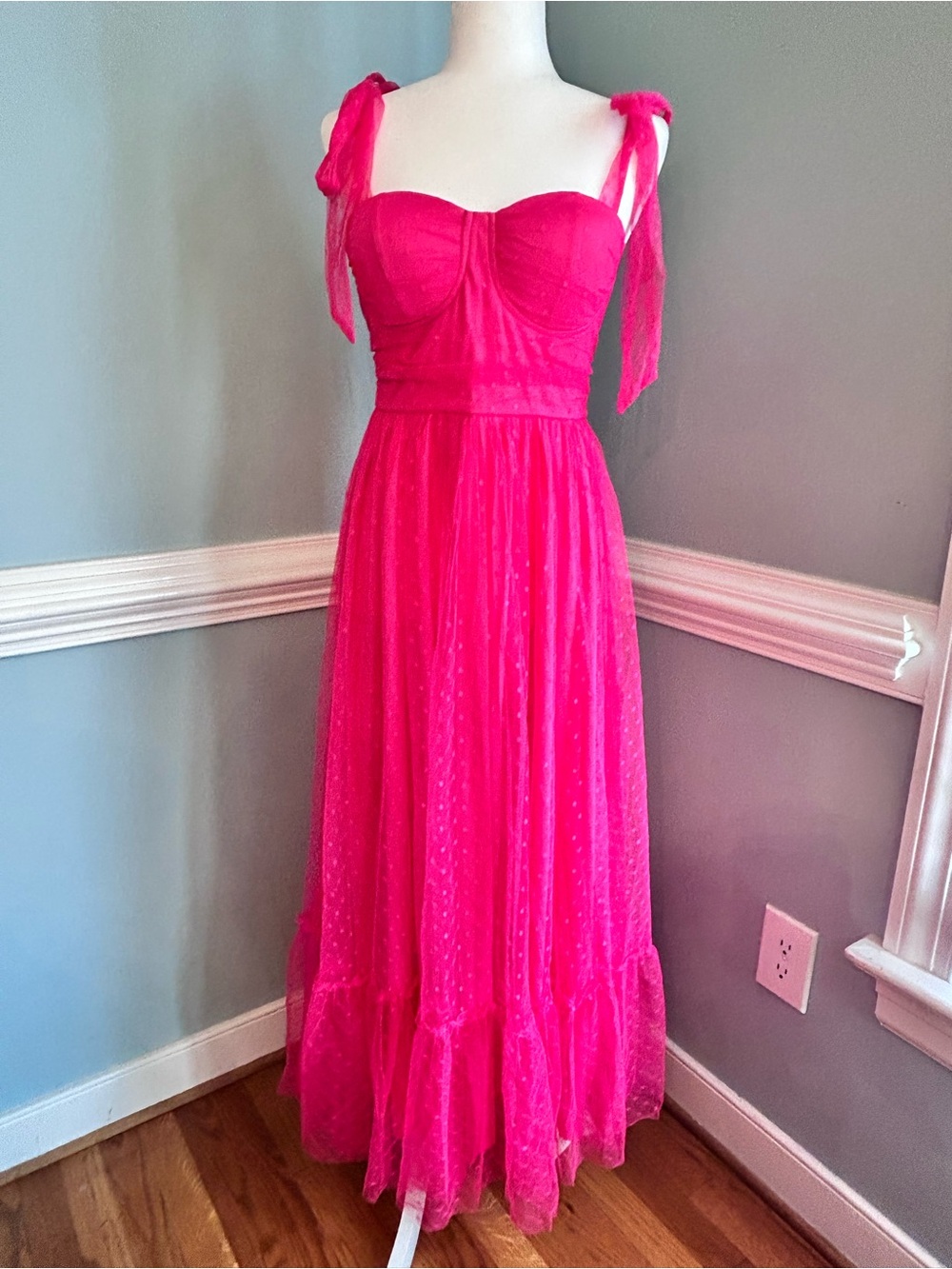 Hot Pink Tie-Shoulder Maxi Dress medium